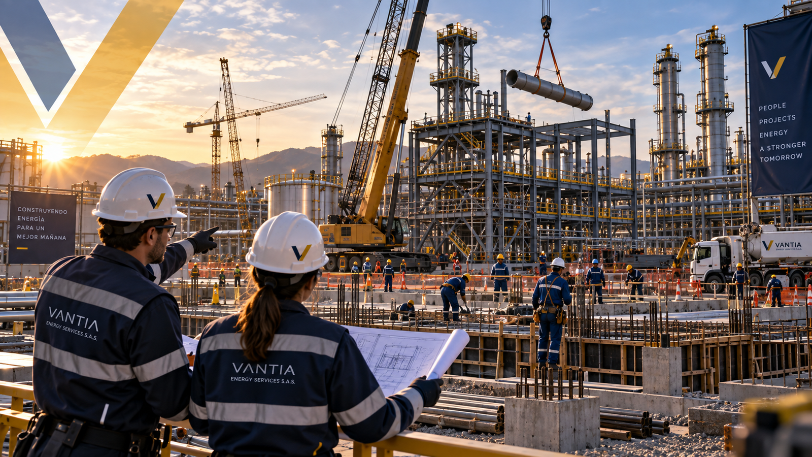 Obra civil y estructural de una planta de proceso en construcción